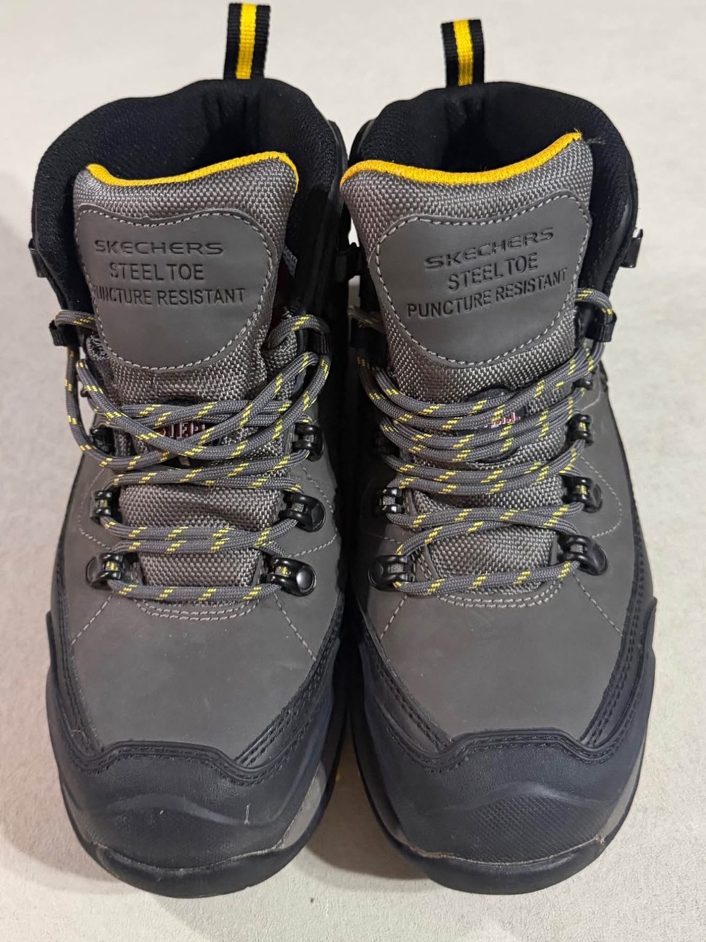 Skechers Men's Gray and Yellow Steel-Toe Work Boots